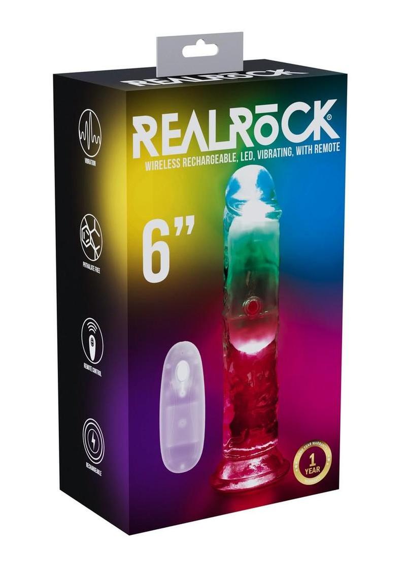 Realrock Vibrating Led Wireless Rechargeable Remote Control Straight Cock - Clear - 6in