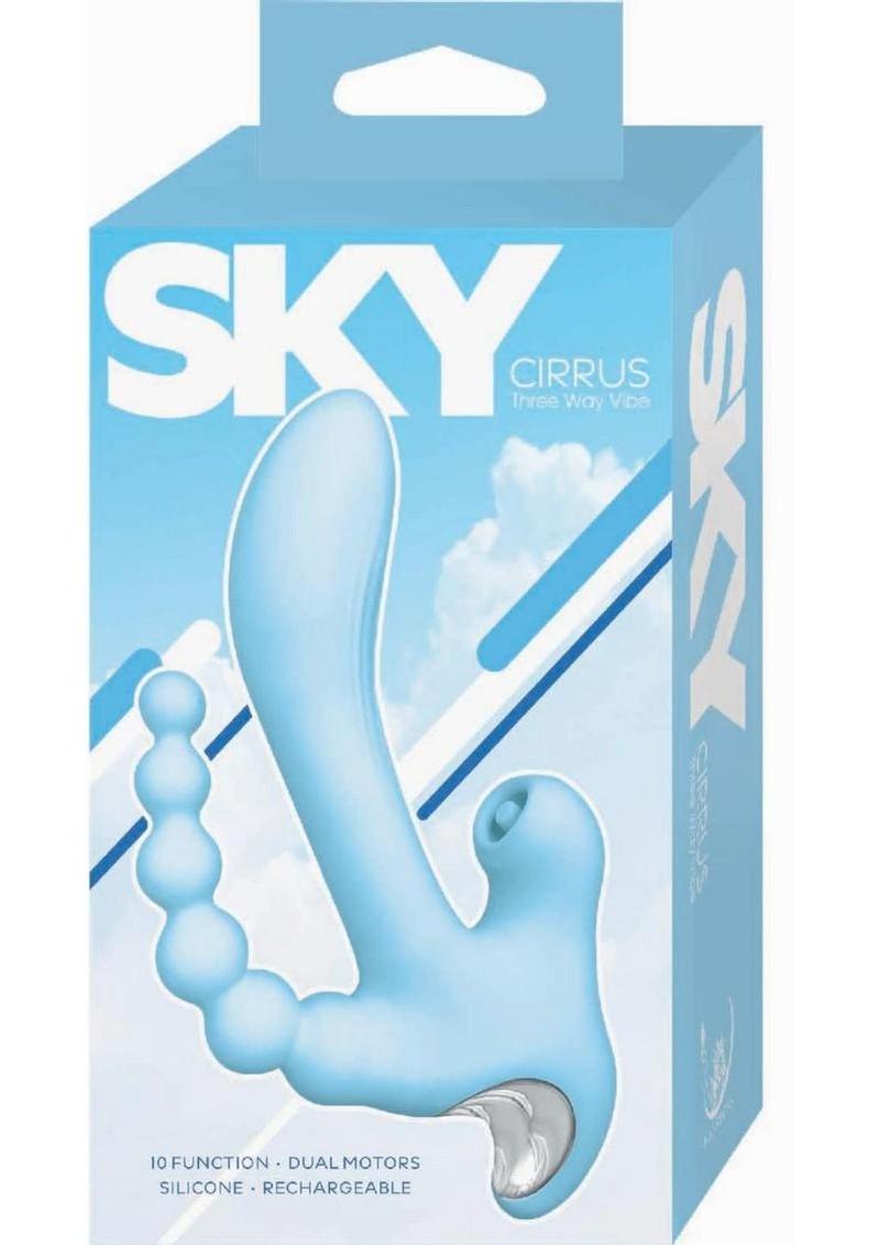 Sky Cirrus Three Way Rechargeable Silicone Vibrator - Blue