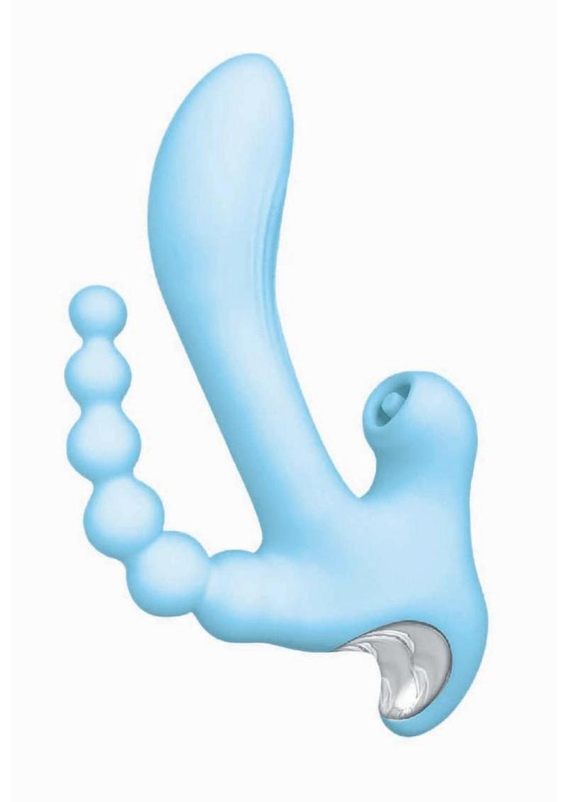 Sky Cirrus Three Way Rechargeable Silicone Vibrator - Blue