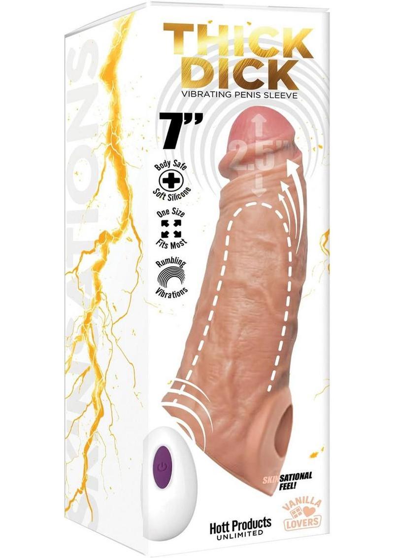 Thick Dick Vibrating Penis Silicone Sleeve - Vanilla - 7in