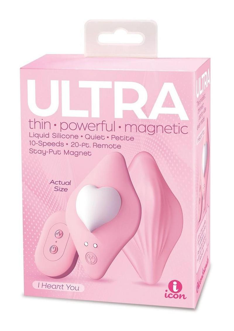 Ultra I Heart You Rechargeable Silicone Panty Vibe with Remote Control - Pink