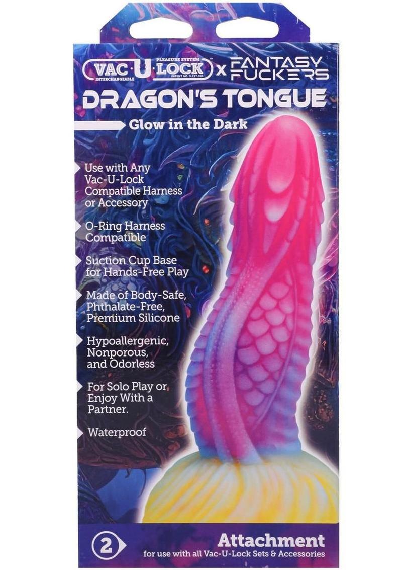 Vac-U-Lock Fantasy Fuckers Dragon's Tongue Glow In The Dark Silicone Dildo - Glow In The Dark/Multicolor