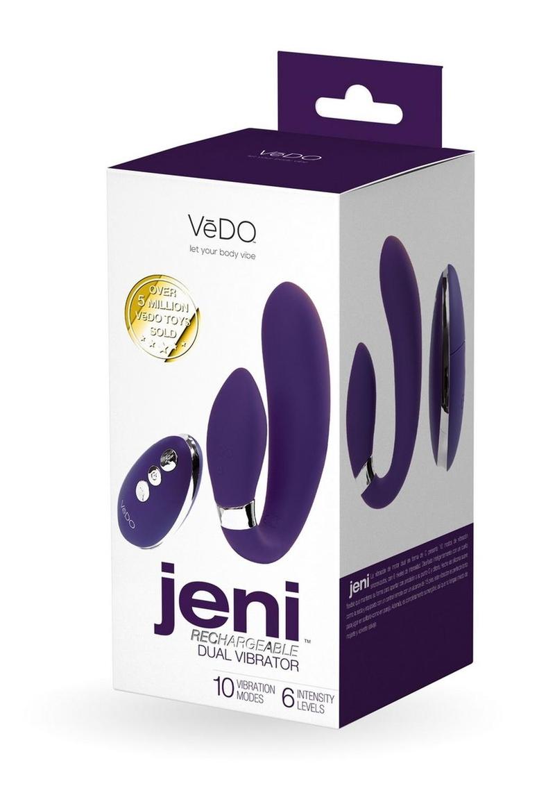 Vedo Jeni C-Shaped Rechargeable Silicone Dual Motor Vibrator with Remote Control - Purple
