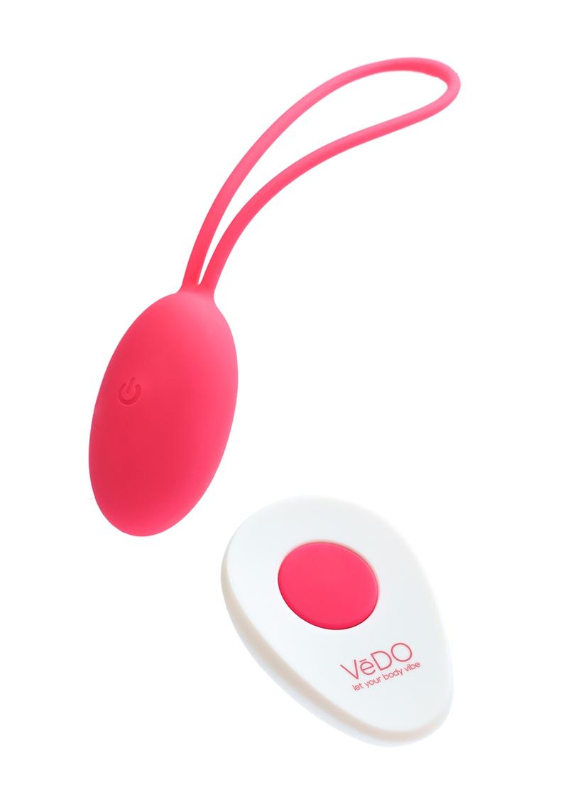 Vedo Peach Rechargeable Silicone Egg Vibrator with Remote Control - Foxy - Pink