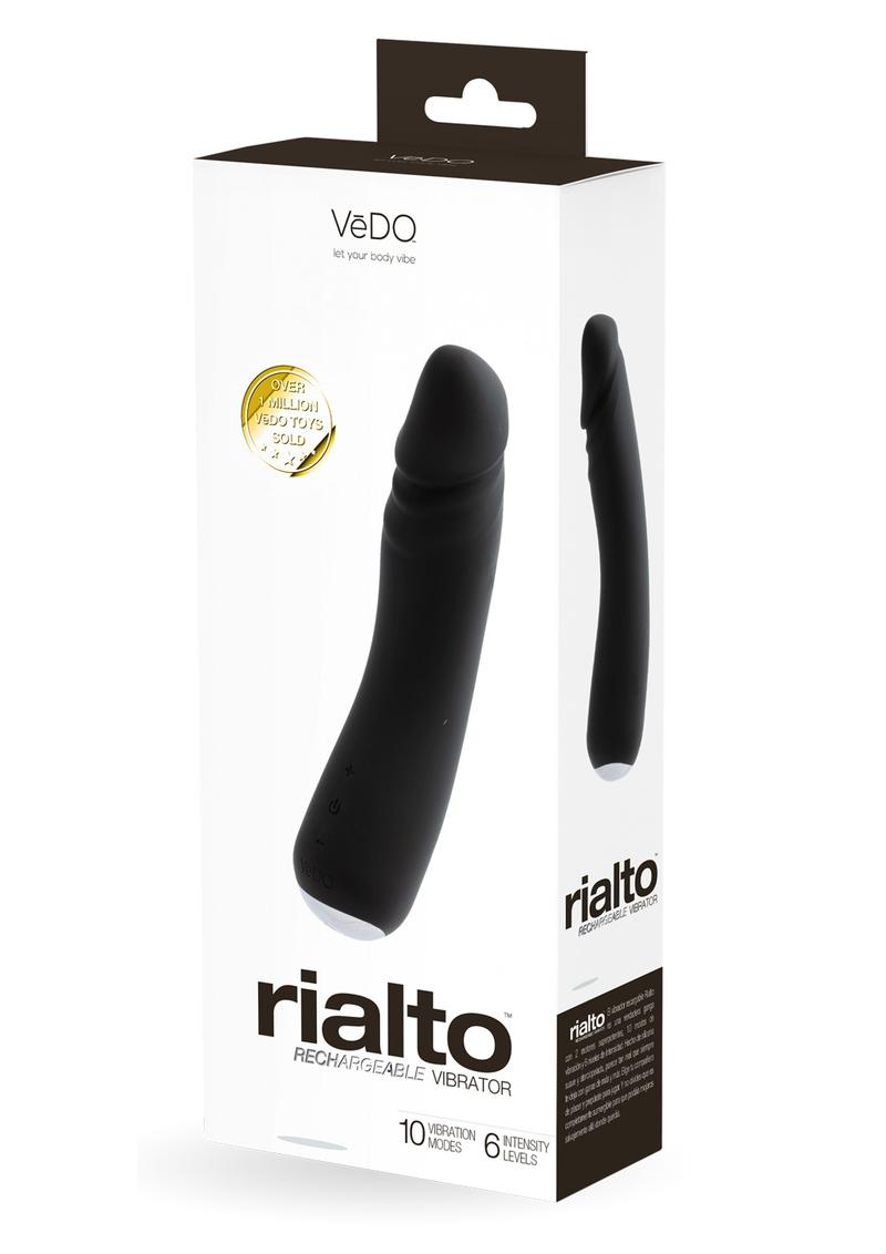 Vedo Rialto Silicone Rechargeable Realistic Vibrator - Black Pearl - Black