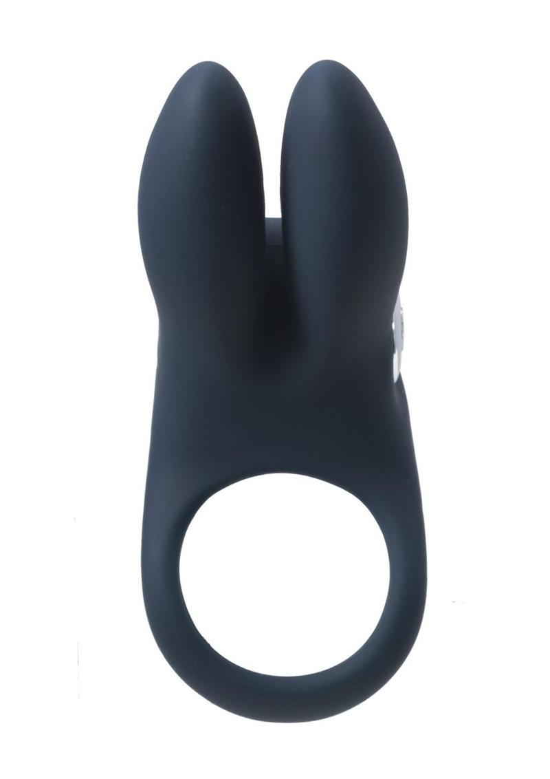 Vedo Sexy Bunny Rechargeable Silicone Couples Cock Ring - Black Pearl - Black