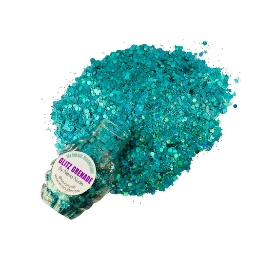 Mermaid Magnifique Turquoise Cosmetic Glitter Glitz Grenade Keychain in Aloe Gel NN-GG-MM-01A